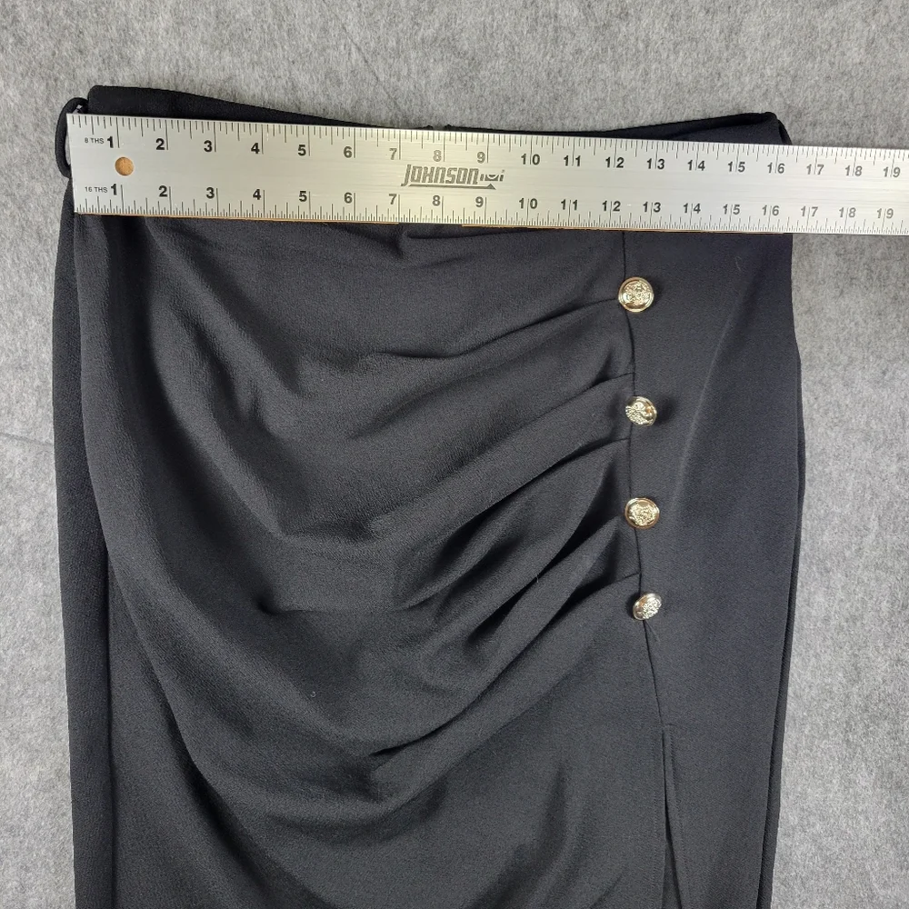 Shein Curve Ruched Split Thigh Gold Button Black Pencil Skirt Womens Size 0XL